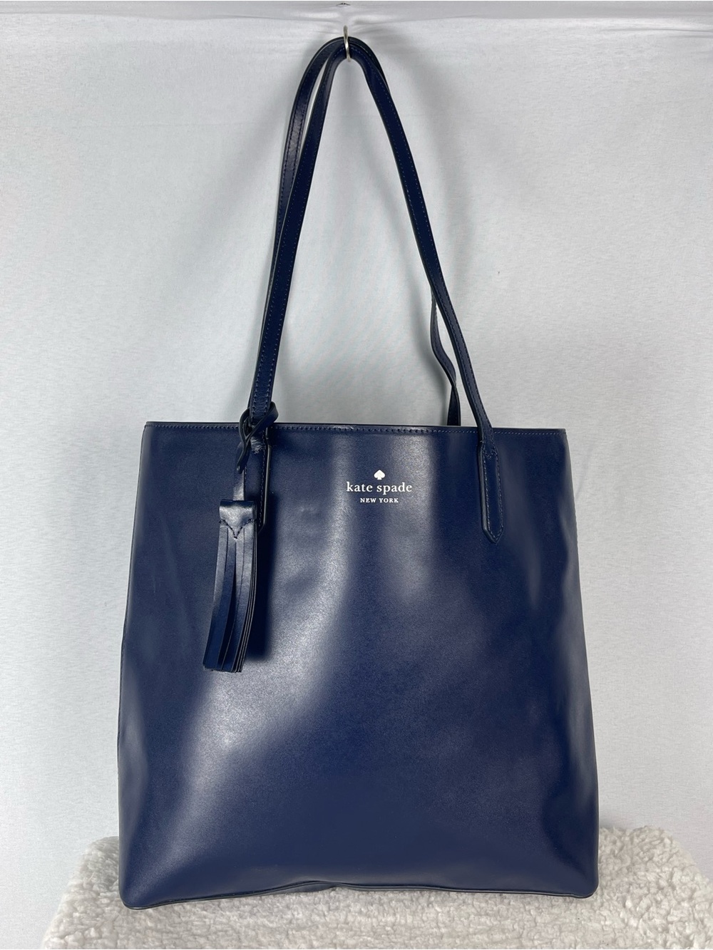 kate spade Navy Leather Tote with Tassel